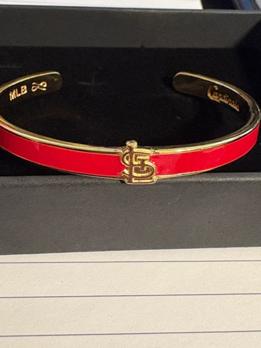 Red Gold-Trim Enamel Cuff Bracelet with Interlocking Logo